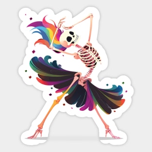 Dancing Skeleton Rainbow Ballerina Sticker